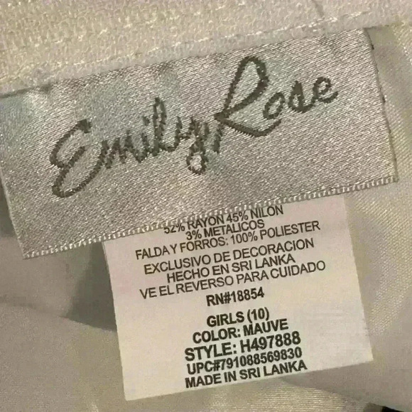 Emily Rose Girls'. Cream Lace with Mauve Tulle Formal Dress size 10 - Picture 4 of 4